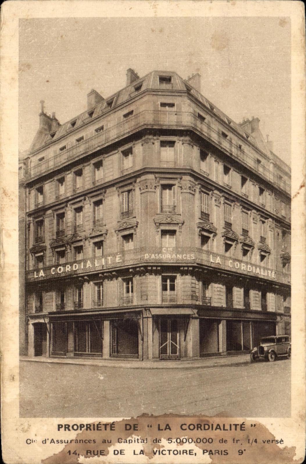 CPA Propriete De La Cordialite D'Assurances Rue de la Victoire Paris 