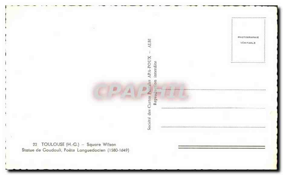 CPA Toulouse Square Wilson Statue De Goudouli Poete languedocien 1580 1649  — Verso