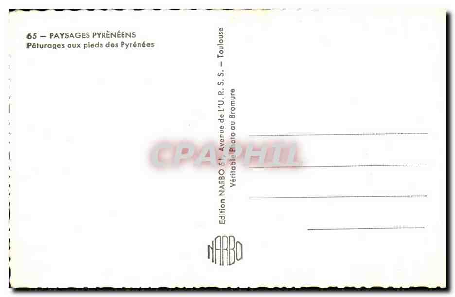 Pâturages aux pieds des Pyrénées — Édition NARBO — Toulouse — Achterkant