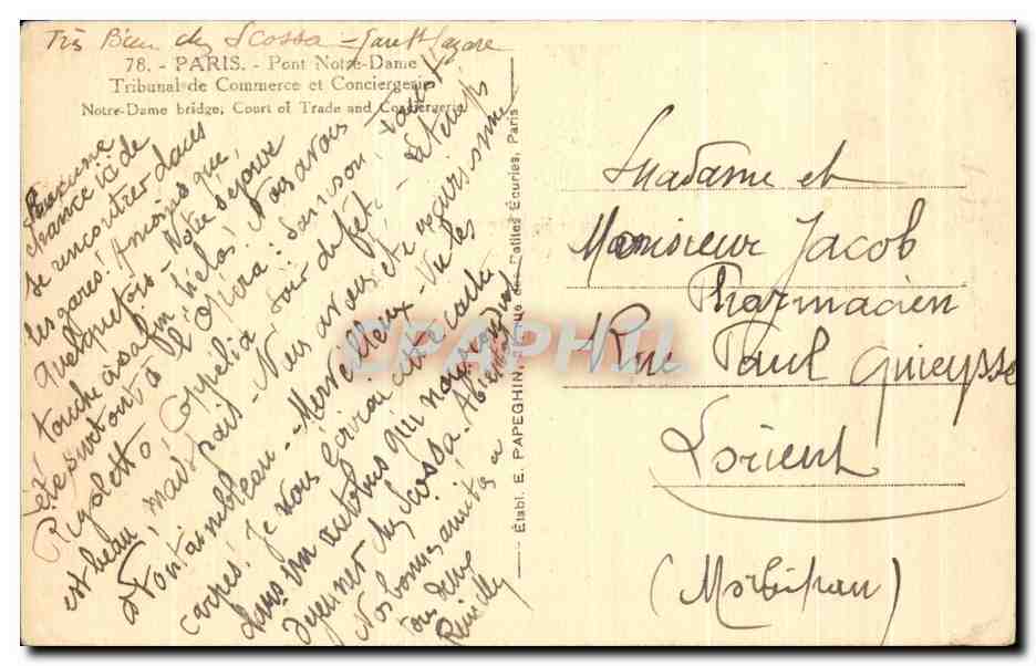 CPA Paris Pont Notre Dame Tribnual de Commerce et Conciergeries — Verso