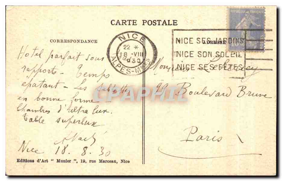 CPA Nice Vue Prise du Chateau — Rückseite