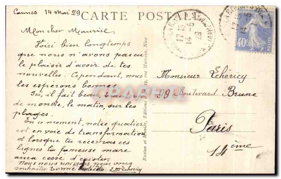 CPA Cannes Vue Generale Prise du Suquet — Rückseite