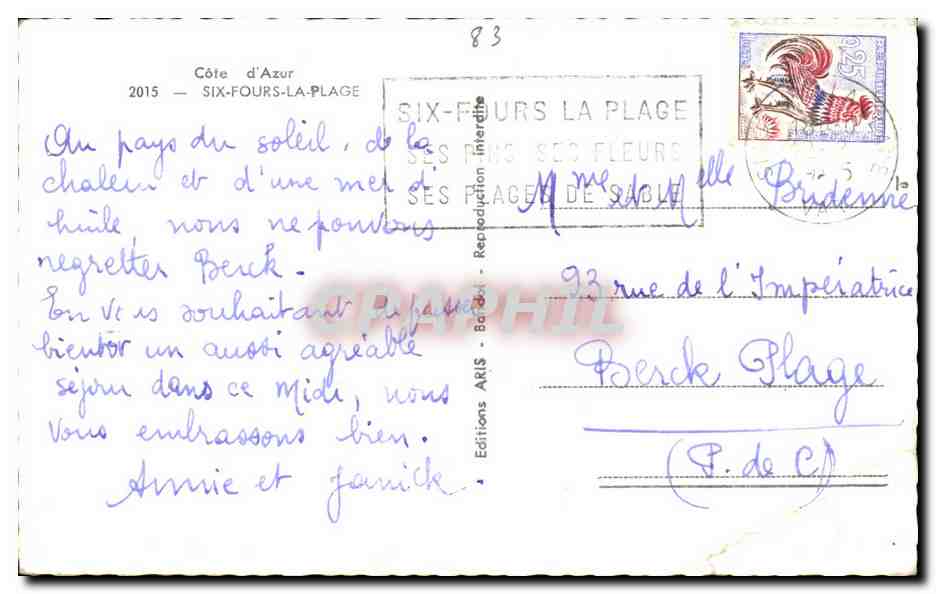 CPA Cote d'Azur Six Fours La Plage — Rückseite