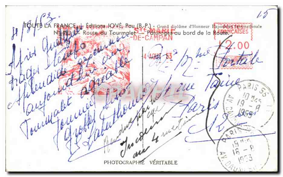 Tourmaletstraße — Weiden am Straßenrand — Éditions JOVÉ, Pau (B.P.) — Rückseite