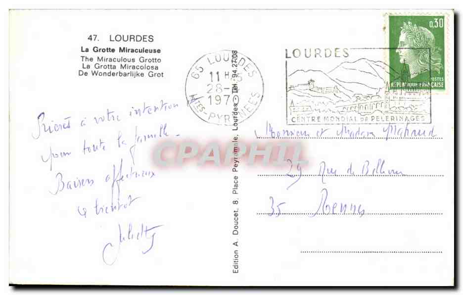 CPSM Lourdes La Grotte Miraculeuse  — Verso