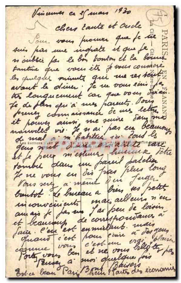 CPA Paris En Flanand La Cite Notre Dame — Rückseite