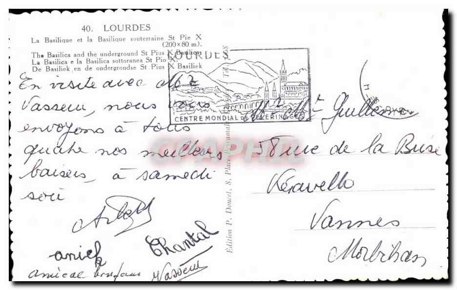 CPSM Lourdes La Basilique — Verso
