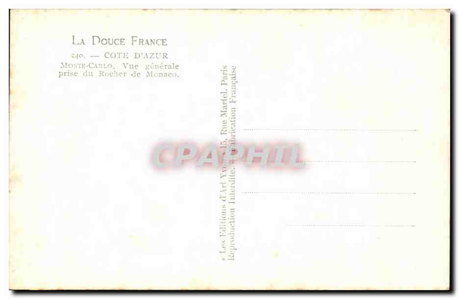 CPA La Douce France Cote D'Azur Monte Carlo vue generale prise du Rocher de Monaco — Rückseite
