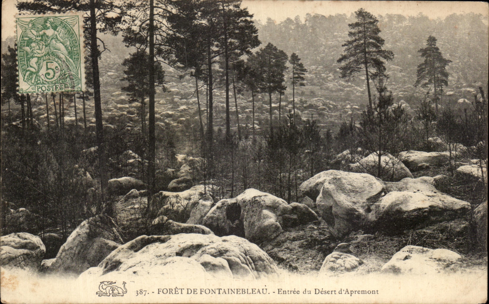 Forêt de Fontainebleau — Eingang zum Désert d'Apremont — unbekannter Verlag, Nr. 387