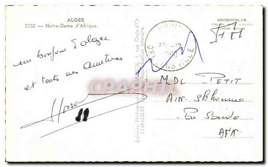 CPA Alger Notre Dame d'Afrique algerie — Back