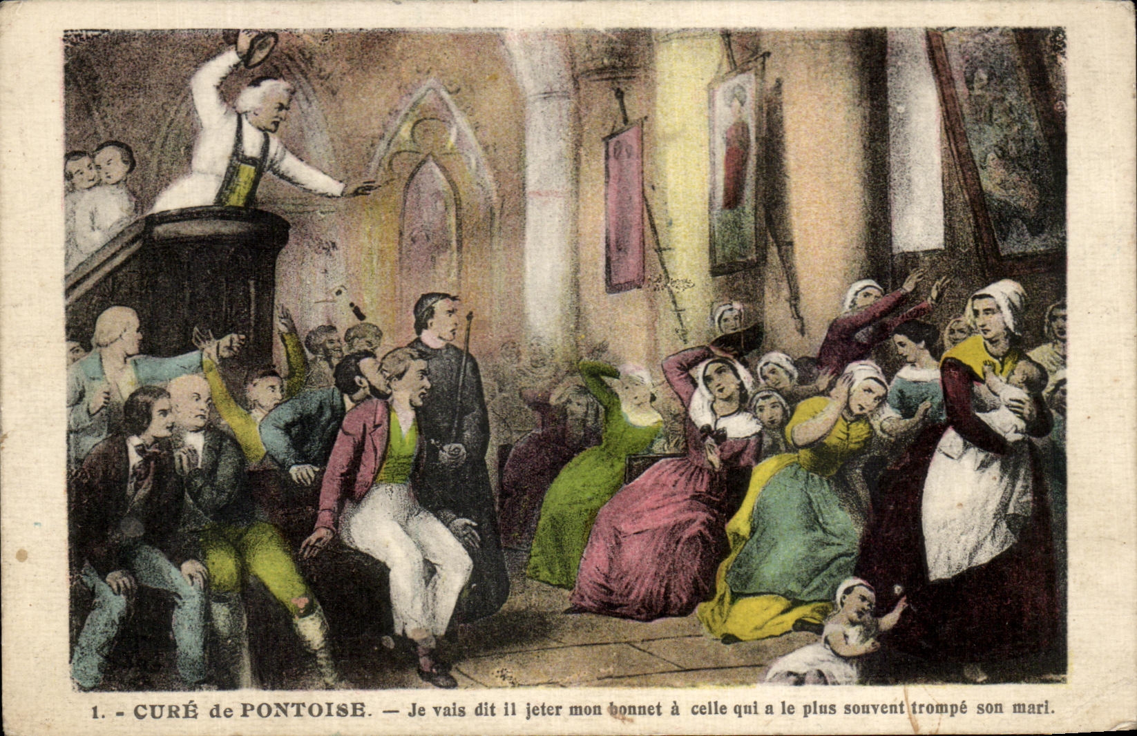 Curé de Pontoise — scène de sermon satirique — Phototypie 'L'Album' Paris
