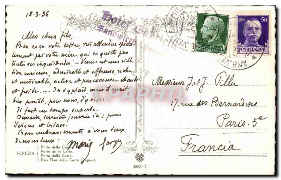 CPA Venezia Porte de la CArta — Rückseite