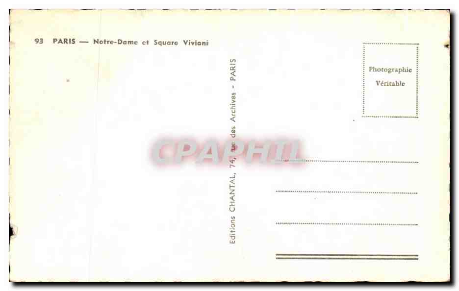 CPA Paris Notre Dame et Square Viviani — Verso