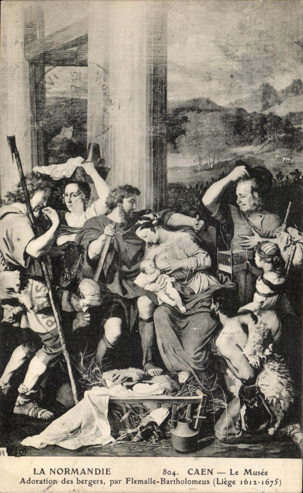 CPA La Normandie Caen Le Musee Adoration des Bergers Par Flemalle Bartholomeus Liege 