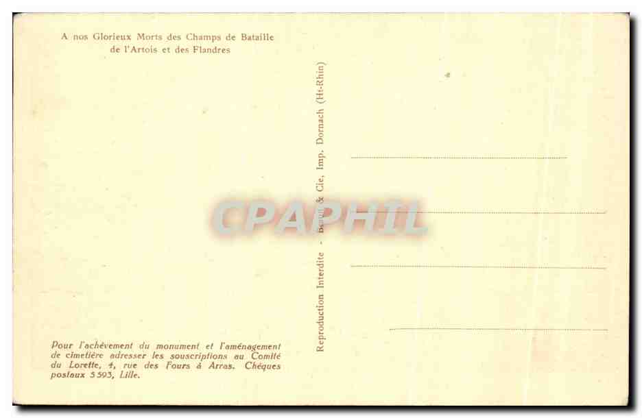 CPA N D De Lorette Le Cenotaphe Et le Bas De La Tour — Rückseite