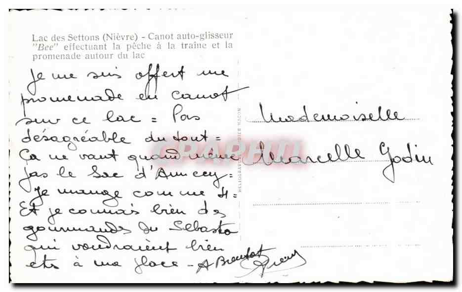 Lac des Settons (Nièvre) — Canot auto-glisseeur "Bee" effectuant la promenade autour du lac — Cim — Verso