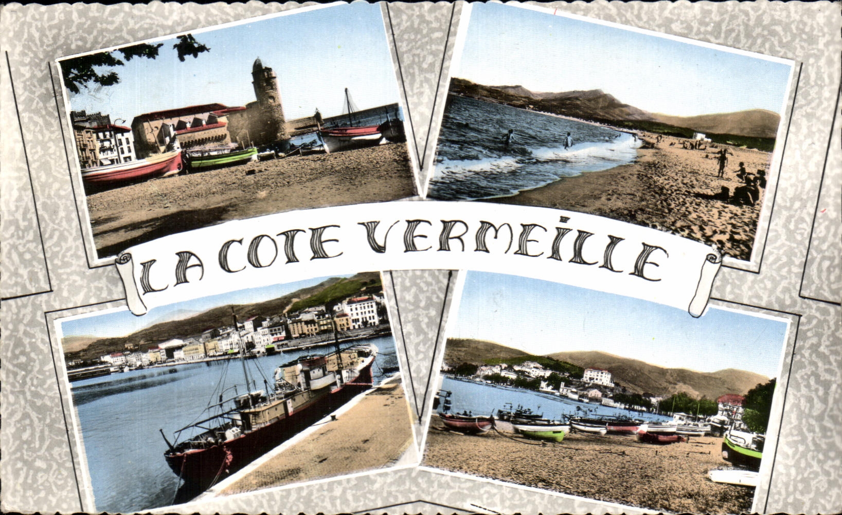 CPA La Cote Vermeille Collioure L'Eglise Bateaux de Peche Argeles sur Mer L a Plage