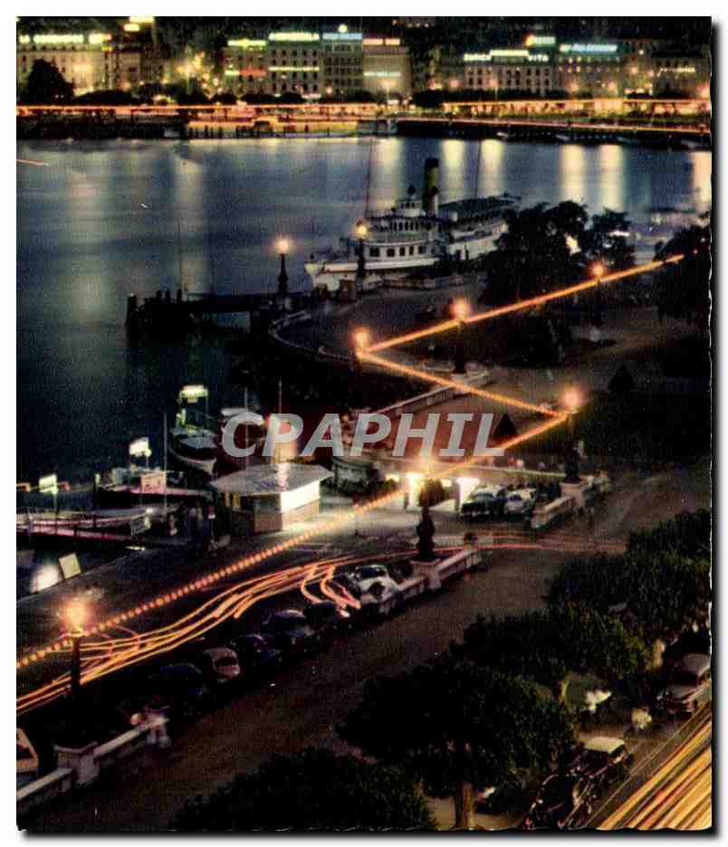 CPA Geneve La rade Illuminee