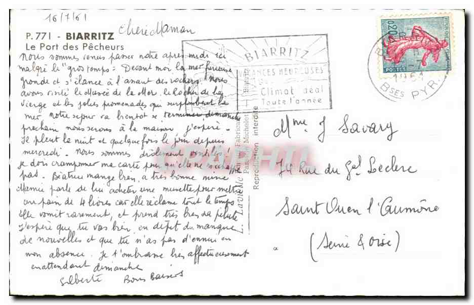 CPSM Biarritz Le Port des Pecheurs — Verso