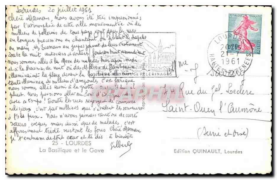 CPSM Lourdes La Basilique et le Gave — Verso