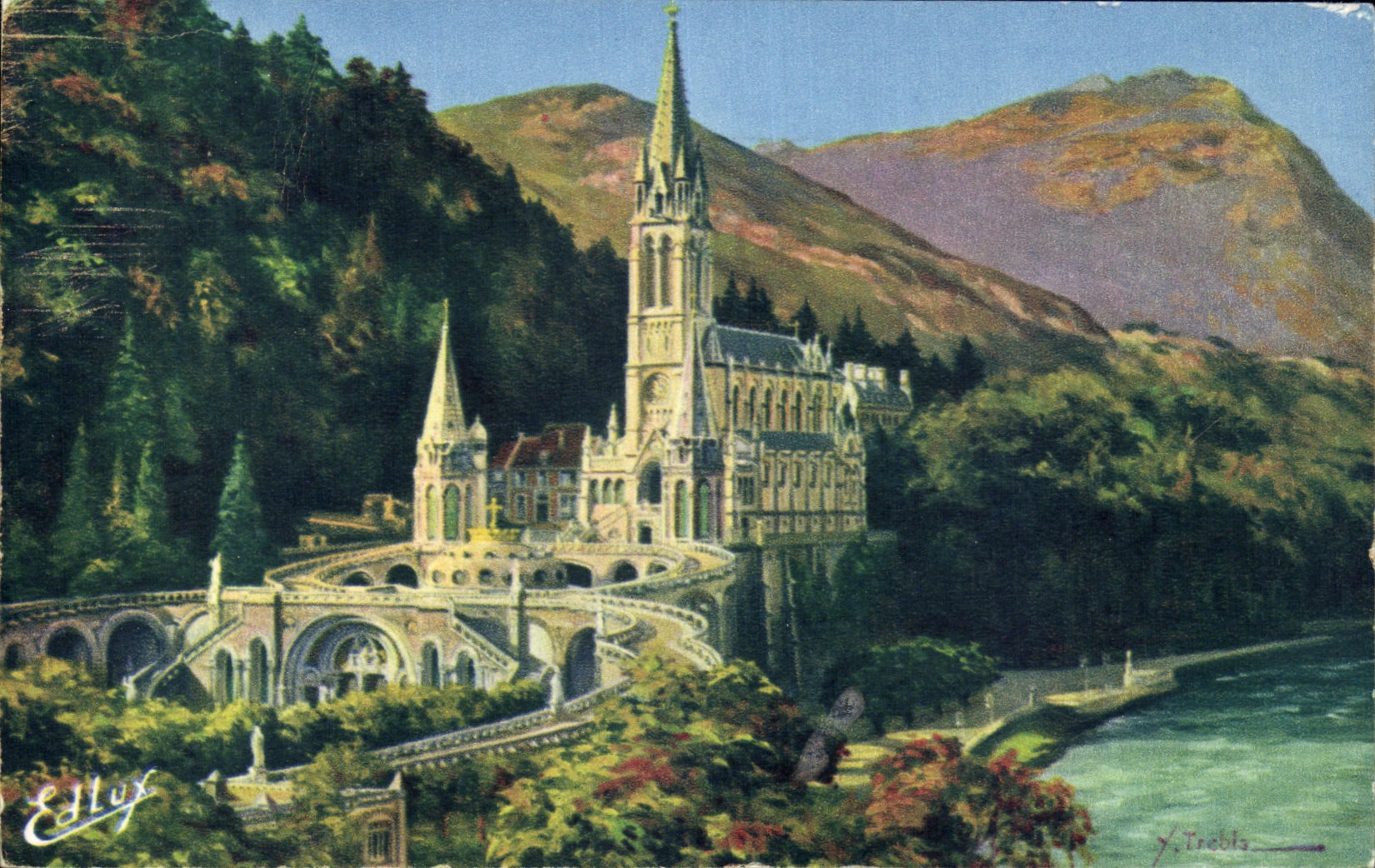 CPA Lourdes La Basilique et le Gave