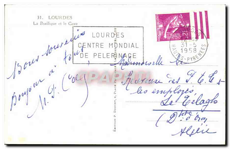 CPA Lourdes La Basilique et le Gave — Verso