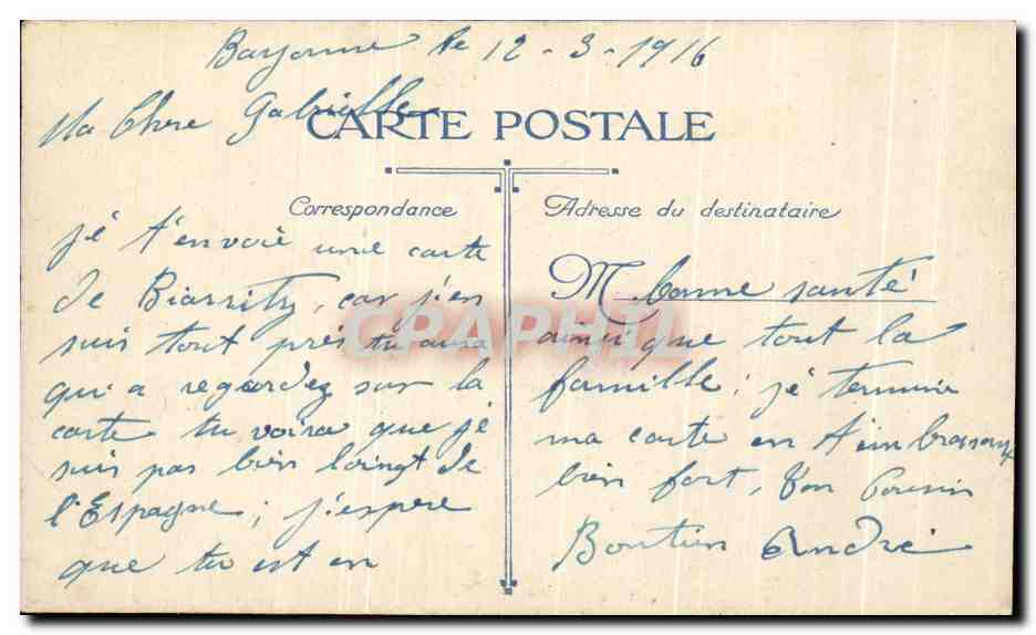 CPA Biarritz Le Casino Municipal — Verso
