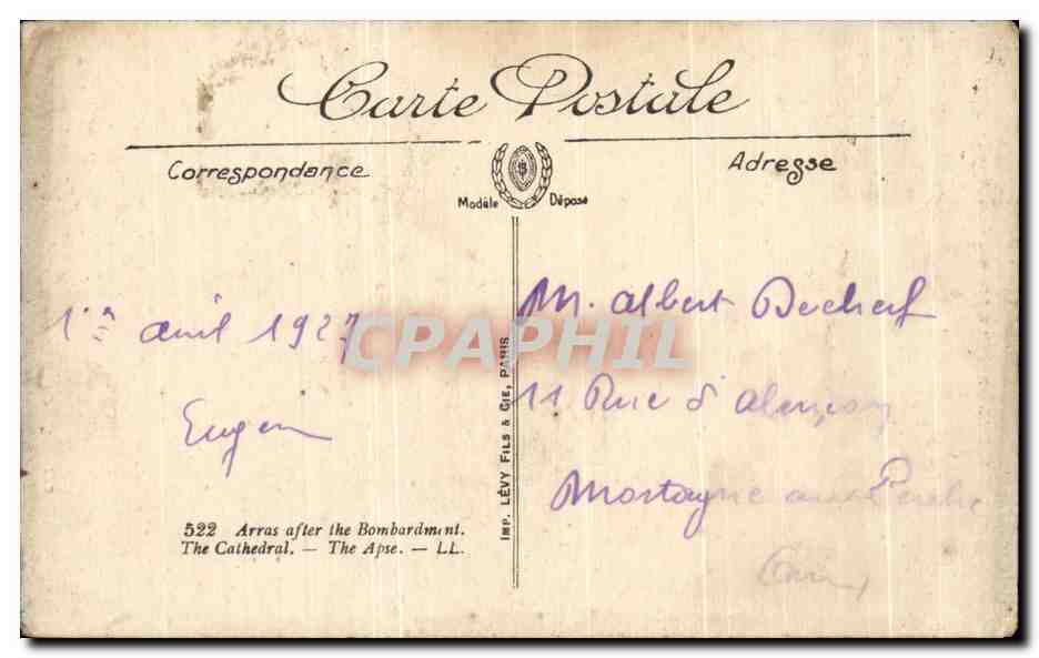 CPA Arras Apres Le Bombardement La Cathedrale L'abside Militaria — Rückseite