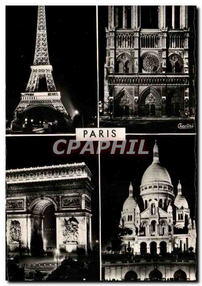 CPSM Paris Tour Eiffel Notre Dame Arc de Triomphe Sacre Coeur Montmartre