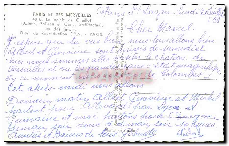 CPA Paris Et Ses Merveilles Le Palais De Chaillot vu Des Jardins — Verso