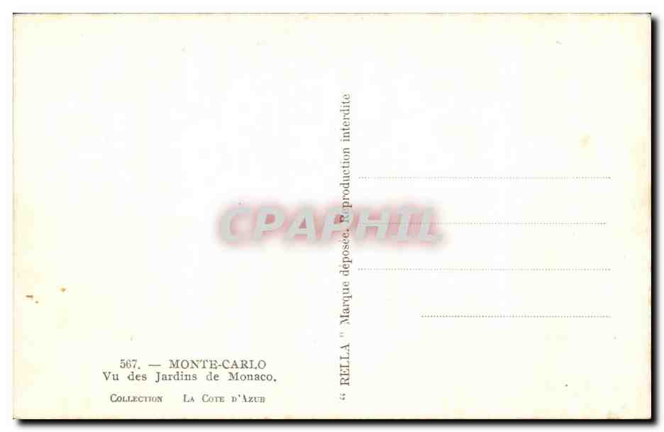 CPA Monte Carlo Vu Des Jardins De Monaco — Rückseite
