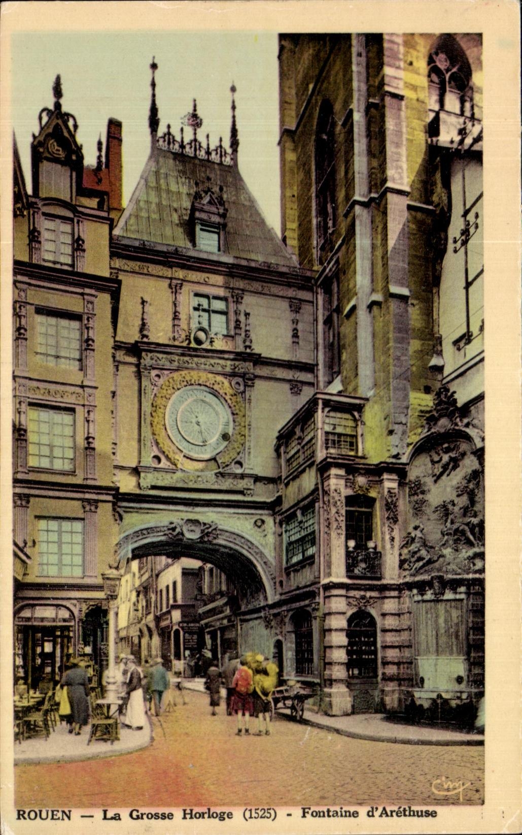 CPA Rouen La Grosse Horloge fontaine D'Arethuse