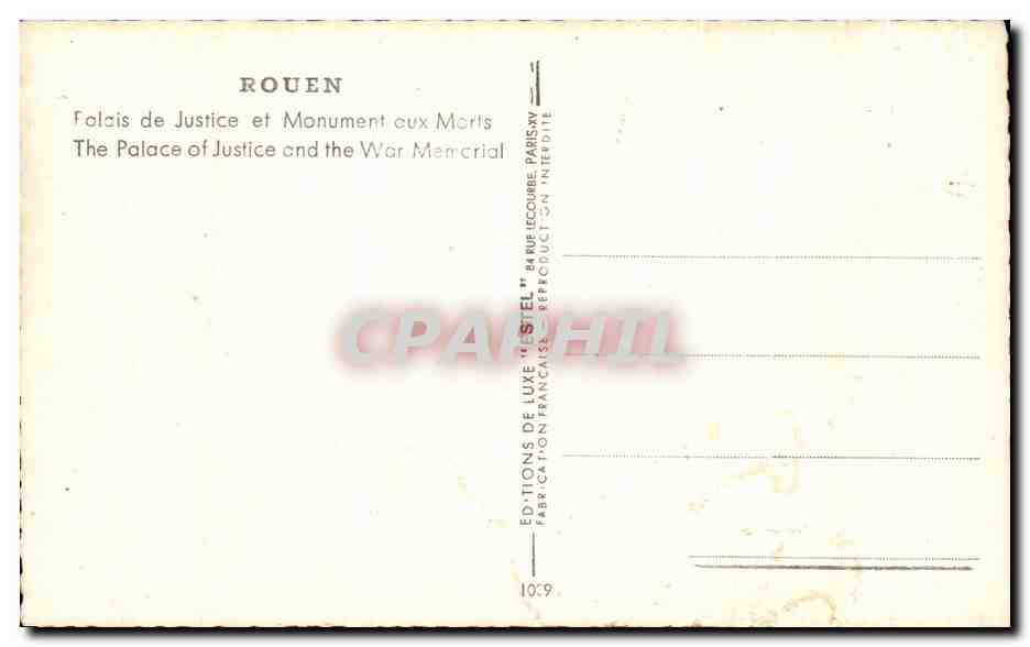 CPSM Rouen Palais De Justice Et Monument aux Morts  — Verso