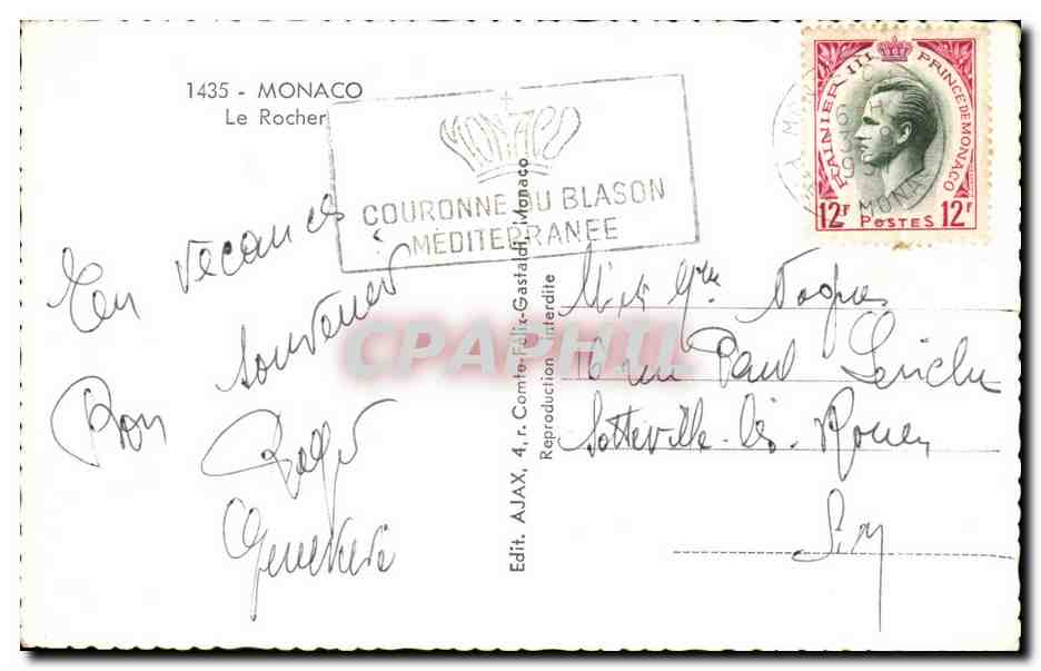 CPA Monaco Le Rocher — Rückseite