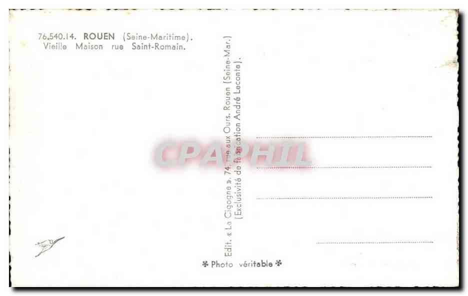 CPA Rouen Vieille Maison Rue Saint Romain — Verso