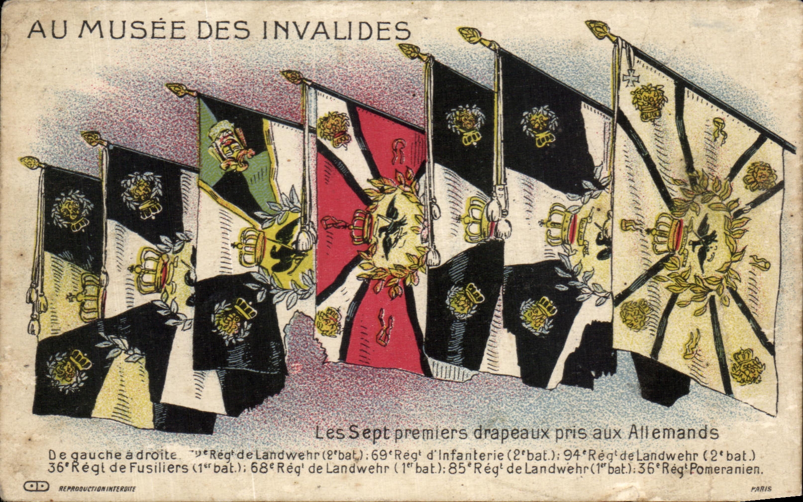 CPA Au Musee Des Invalides les Sept Premiers Drapeaux Pris Aux Allemands Militaria