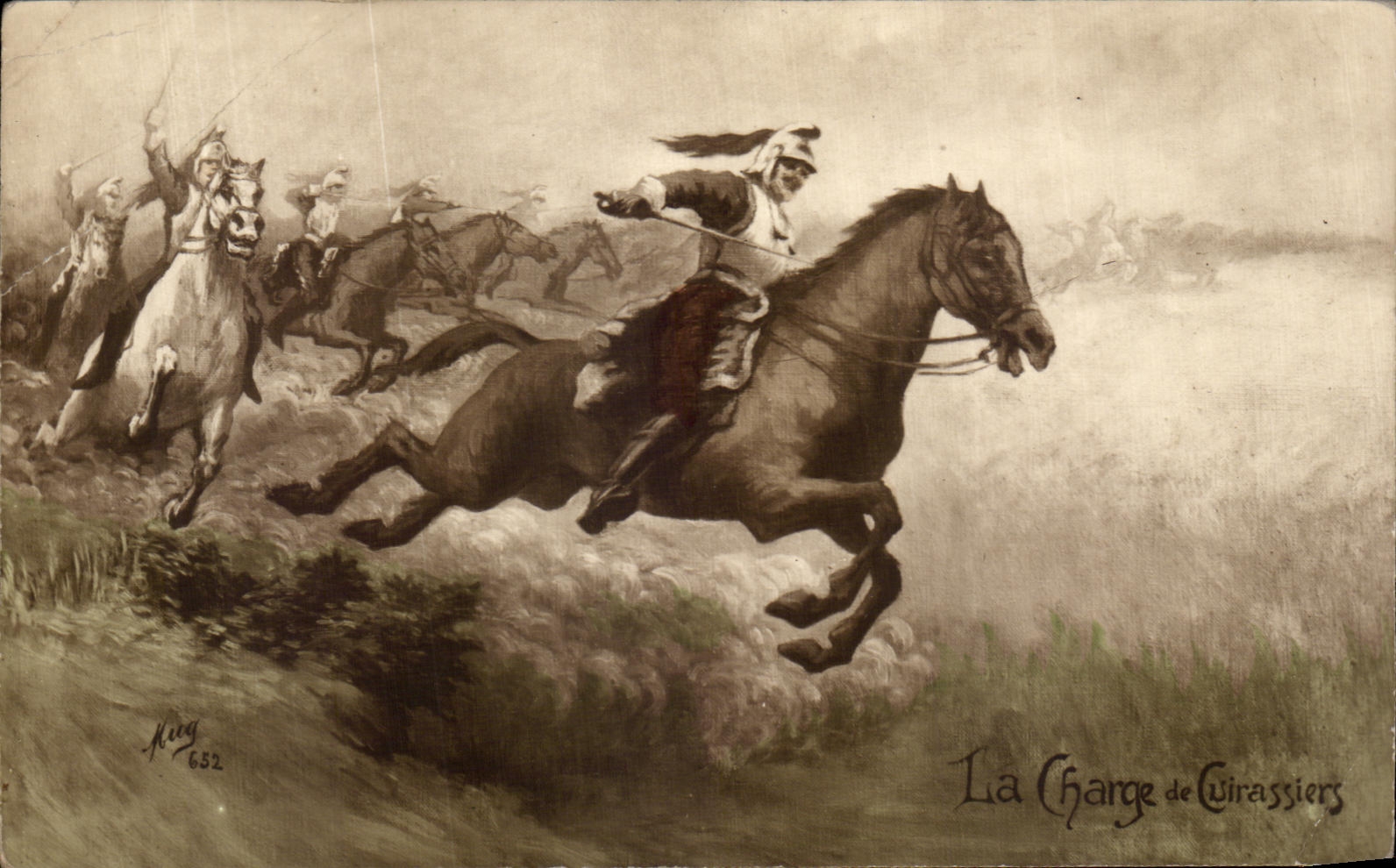 CPA La charge des cuirassiers Militaria Dragons