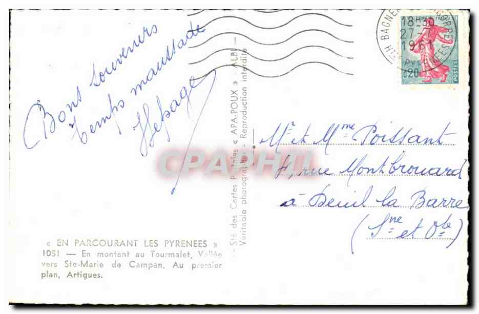 Vue du village de Sainte-Marie-de-Campan — Pyrénées — éditeur APA-POUX, n° 1051 — Reverso