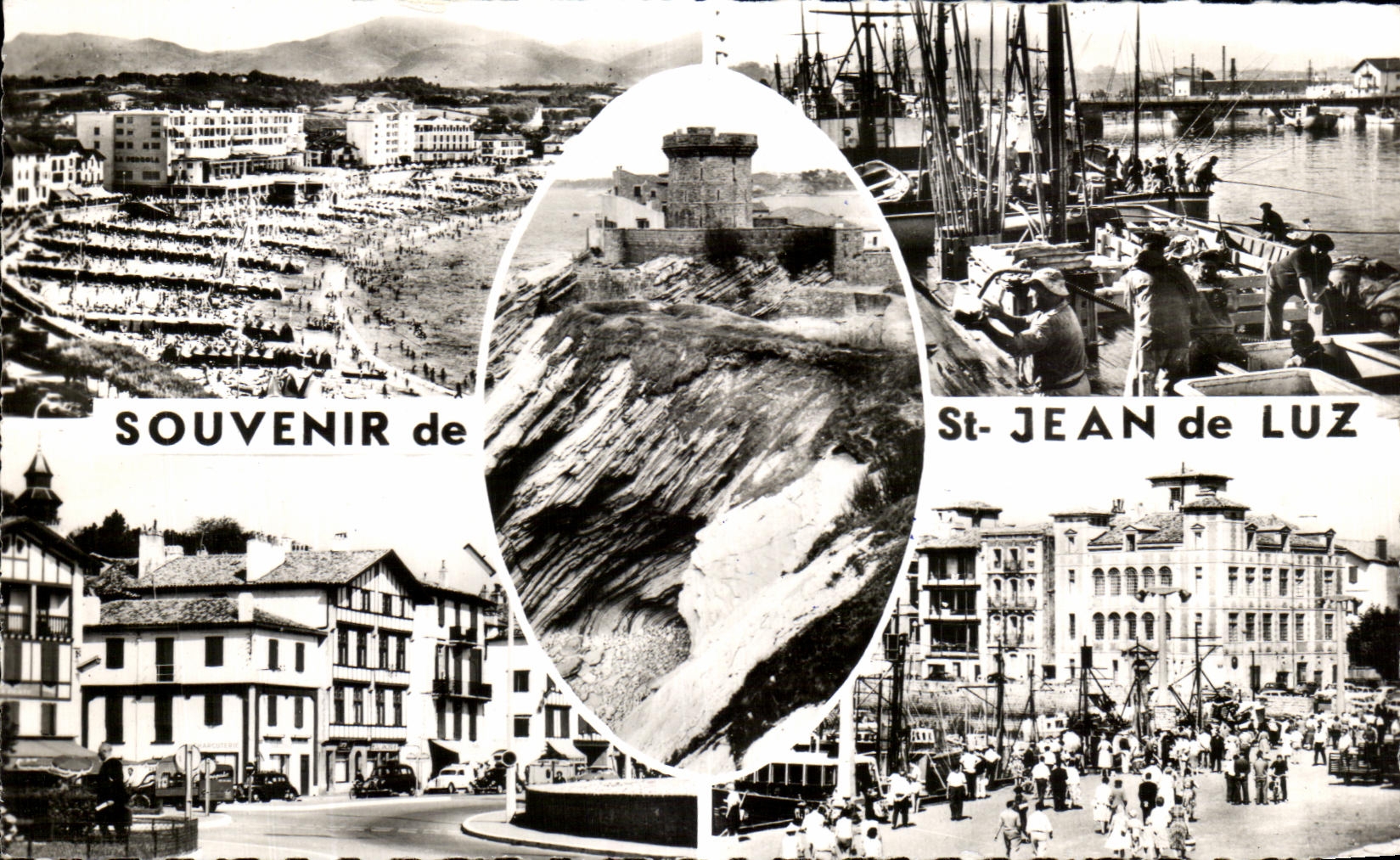 St-Jean-de-Luz — vue panoramique avec port, plage et château — Souvenir de St-Jean de Luz