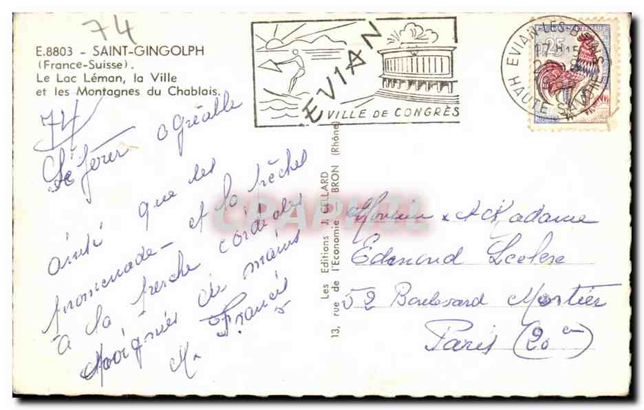 Saint-Gingolph (France-Suisse) — Le Lac Léman et les Montagnes du Chablais — Éditions J. Gillard — Verso