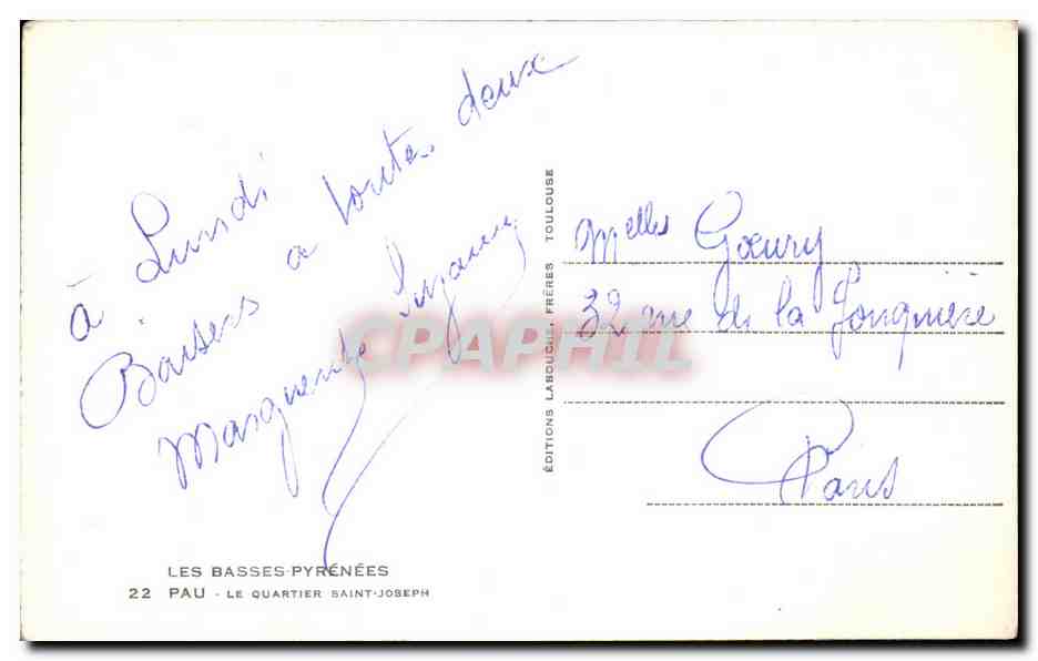 CPA Les Basses Pyrenees Pau Le Quartier Saint Joseph — Verso