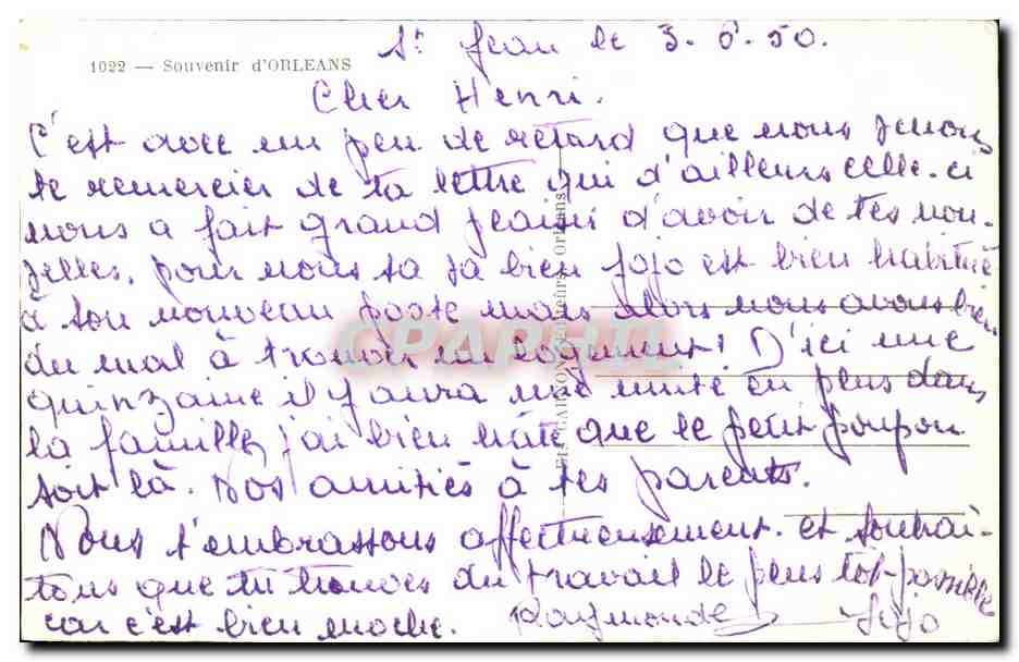 CPA Souvenir d'Orleans — Verso