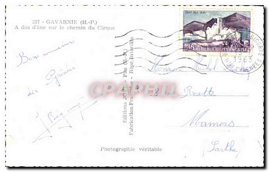 CPA Gavarnie A dos d'ane sur le chemin du Cirque — Verso