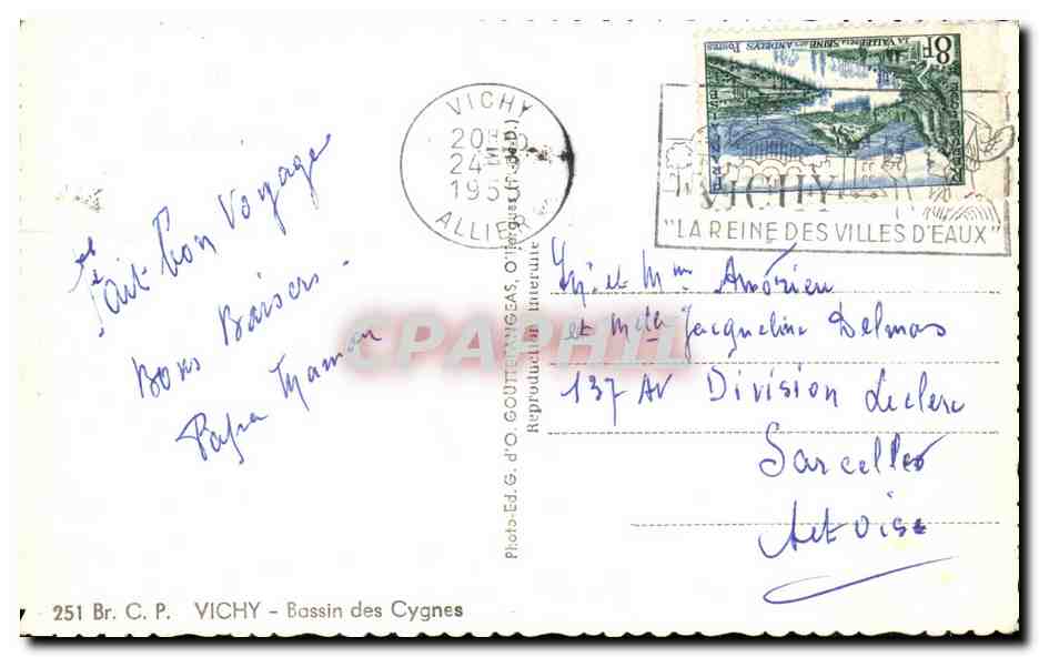 CPA Vichy Bassin des Cygnes — Verso