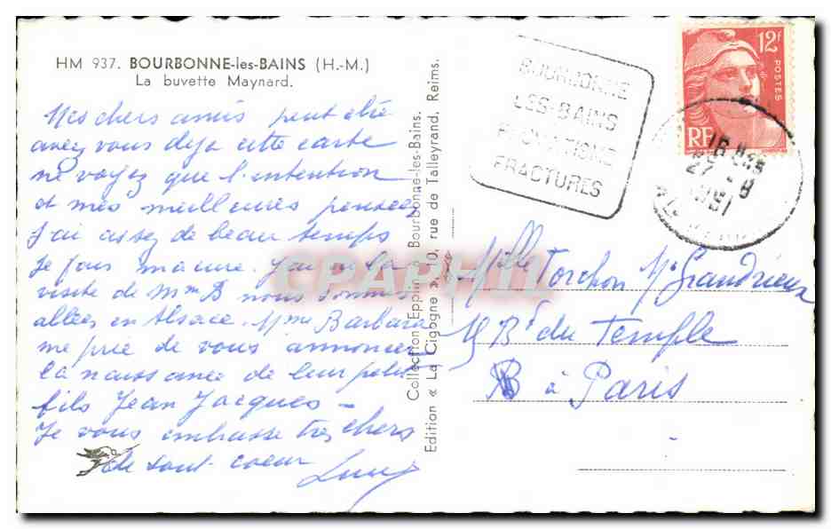 CPSM Bourbonne Les Bains La buvette Maynard — Rückseite