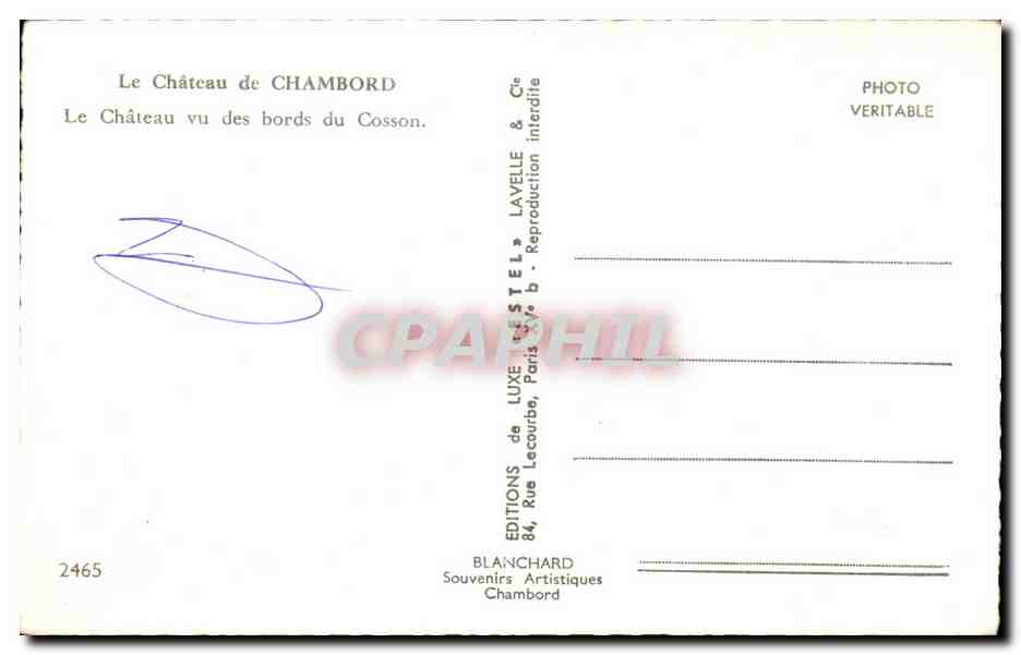 CPA Le Chateau de Chambord Le Chateau vu des bords du Cosson — Rückseite