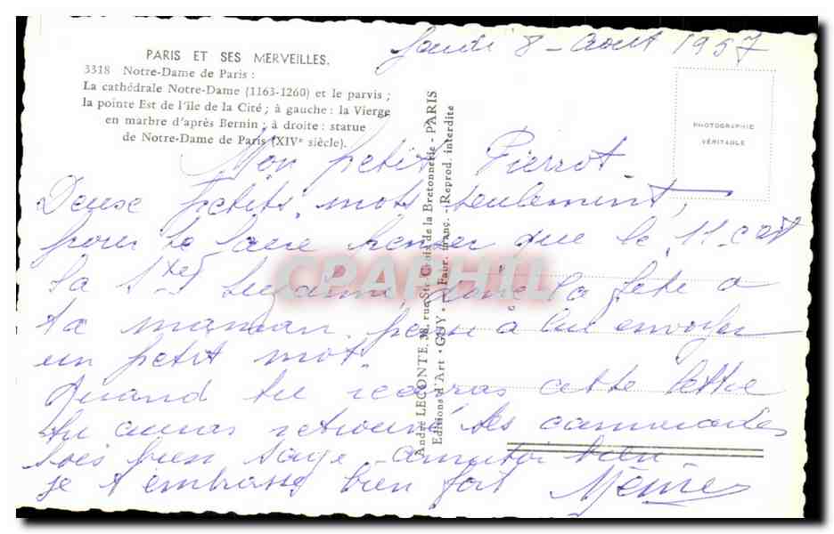 CPA Notre Dame de Paris  — Verso