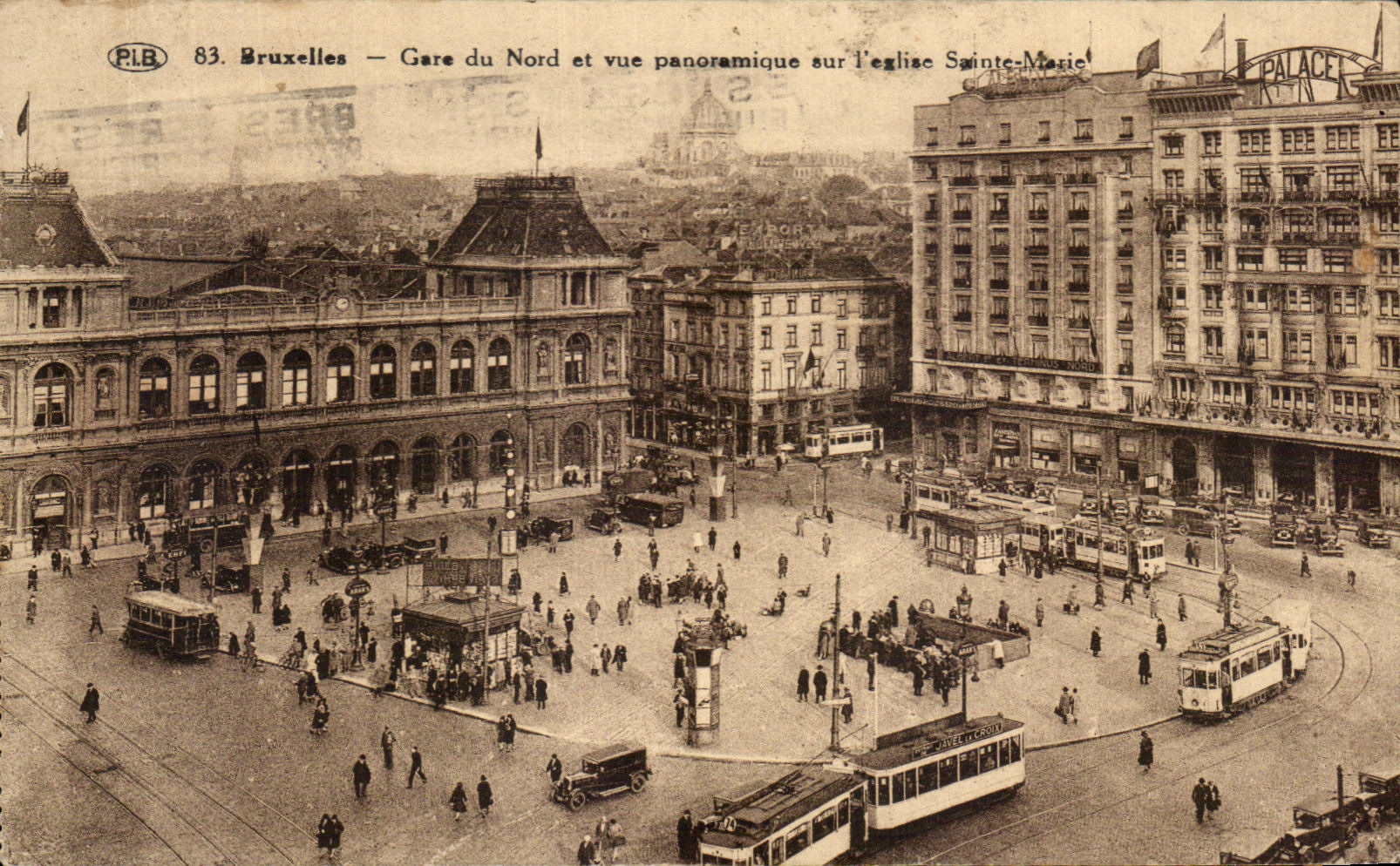 CPA Bruxelles Gare du Nord et vue panoramique sur l'eglise Sainte marie