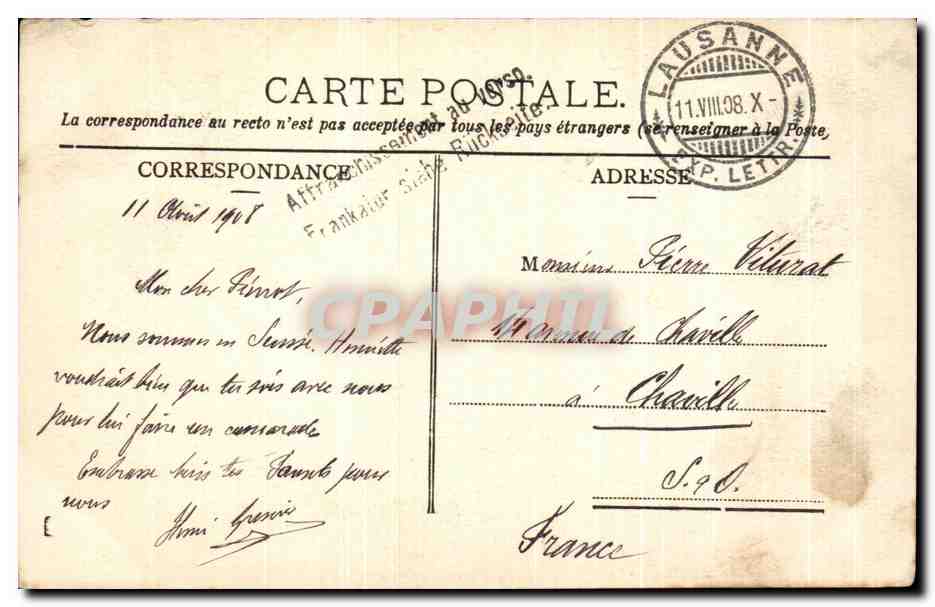 CPA Lausanne et les Alpes de Savoie — Rückseite