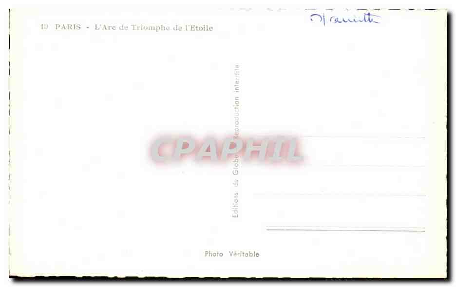 CPA Paris L'Arc de Triomphe de l'Etoile — Rückseite